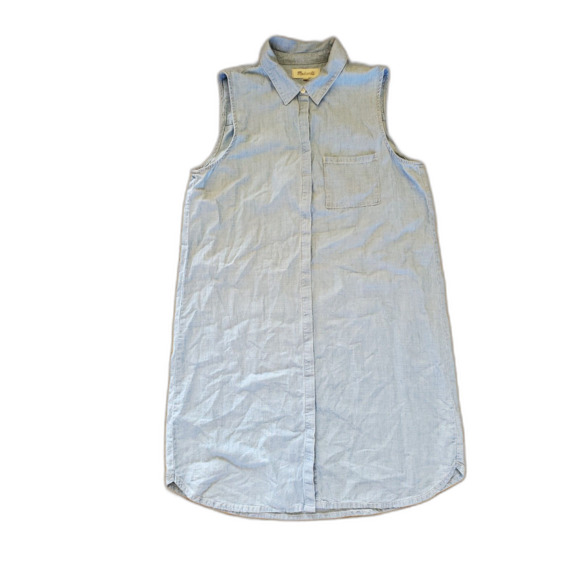 MADEWELL Chambray Light Indigo Denim Sleeveless Shirt Dress M EUC - Picture 2 of 10